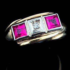 1940s Retro Era Diamond Ruby 10k Gold Ring Vintage Estate Jewelry by DASON